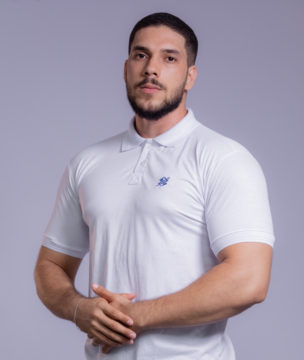 Camiseta Polo BB na cor Branca com símbolo bordado na cor Azul - Imagem 2