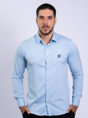 Camisa Social modelagem Slim na cor Miami Blue