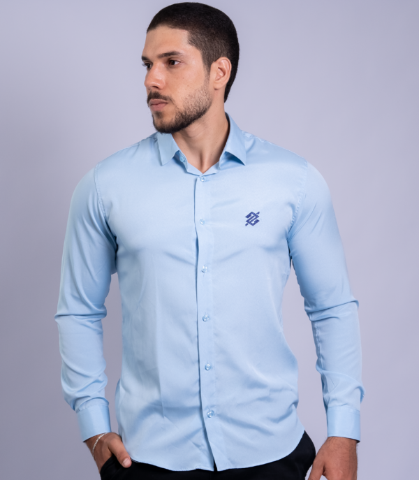 Camisa Social modelagem Slim na cor Miami Blue - Imagem 2