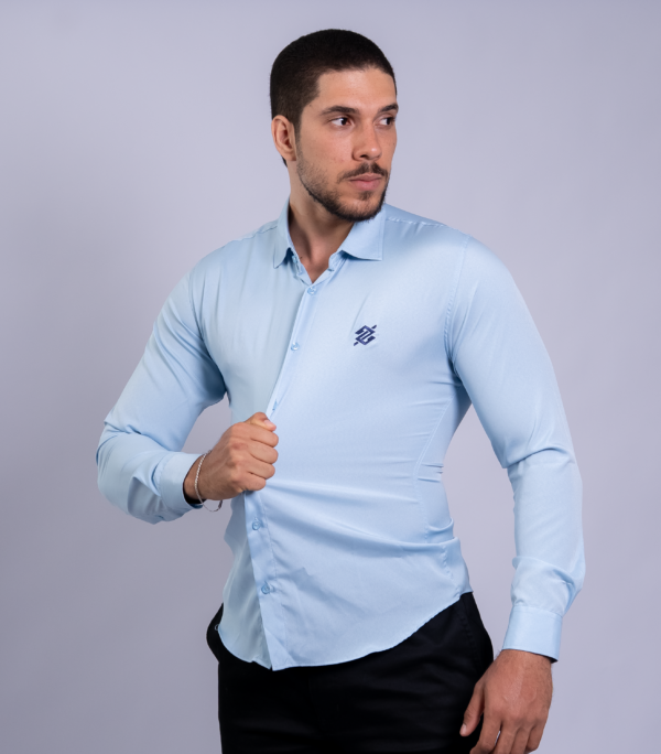 Camisa Social modelagem Slim na cor Miami Blue - Imagem 3