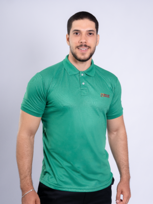Camiseta Polo Banco do Nordeste na cor Verde Bandeira com símbolo bordado na cor Vinho