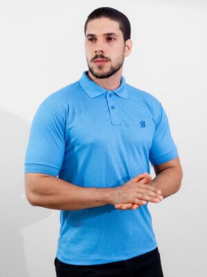 Camiseta Polo Banco do Brasil na cor Azul Etna com símbolo bordado na cor Azul