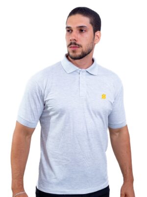 Camiseta Polo Banco do Brasil na cor Branca com símbolo bordado na cor Amarelo