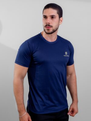 Camiseta Gola Redonda Banco do Brasil na cor Azul Marinho com símbolo bordado na cor Dourado