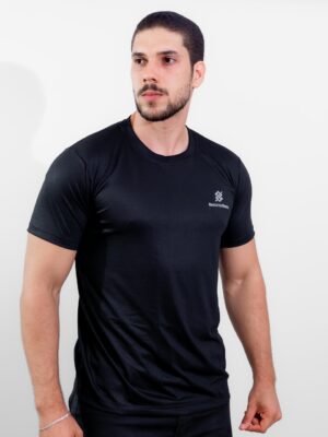 Camiseta Gola Redonda Banco do Brasil na cor Preta com símbolo bordado na cor Prata