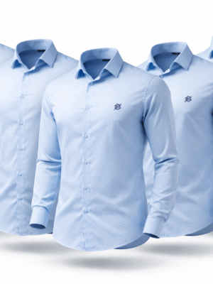 kit 5 Camisas Sociais na cor Miami Blue com símbolo bordado na cor Azul
