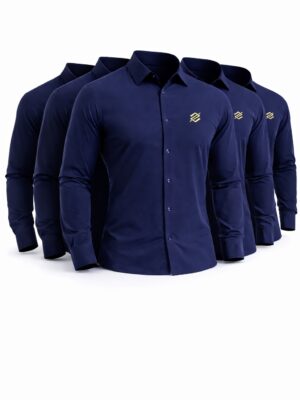 kit 5 Camisas Sociais na cor Marine com símbolo bordado na cor Dourado