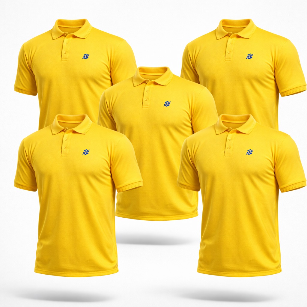 kit 5 camisetas BB na cor Amarelo Ouro com símbolo bordado na cor Azul