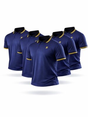 kit 5 camisetas BB na cor Azul Marinho com friso no punho e gola, com logo bordada na cor Amarela