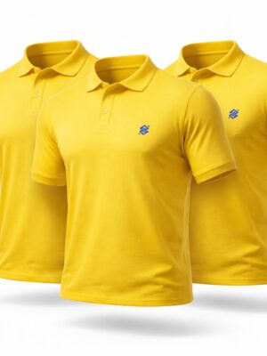 Kit 3 Camisetas Polo BB na cor Amarela com símbolo bordado na cor Azul
