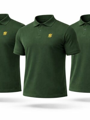 Kit 3 Camisetas Polo BB na cor Verde Bandeira com símbolo bordado na cor Amarela