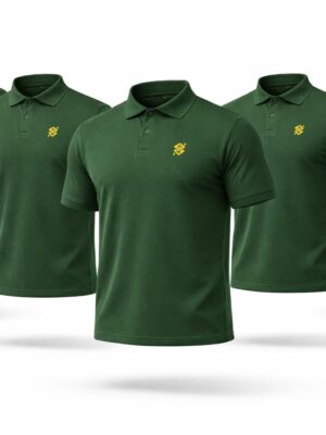 Kit 5 Camisetas Polo BB na cor Verde Bandeira com símbolo bordado na cor Amarela