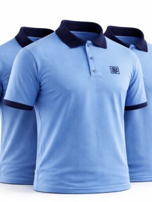 Kit 3 camisetas BB na cor Azul Etna com detalhes no punho e gola e símbolo bordado na cor Azul Marinho