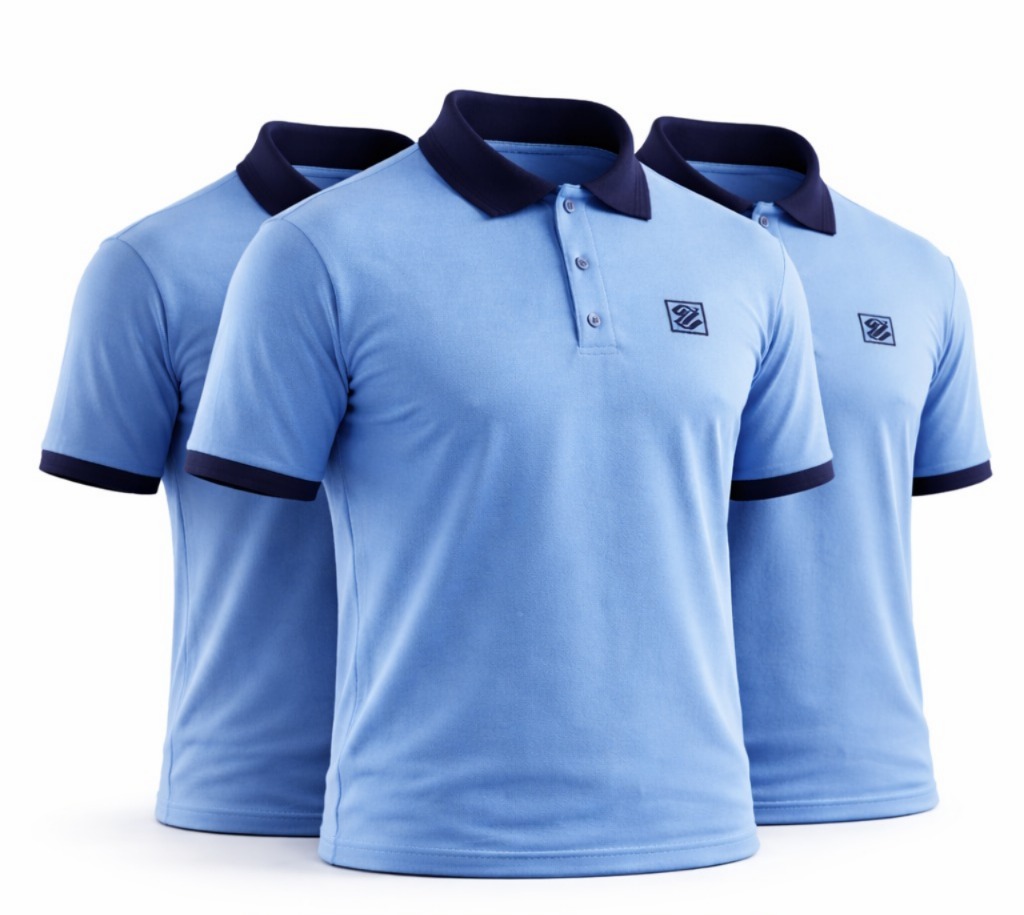 Kit 3 camisetas BB na cor Azul Etna com detalhes no punho e gola e símbolo bordado na cor Azul Marinho